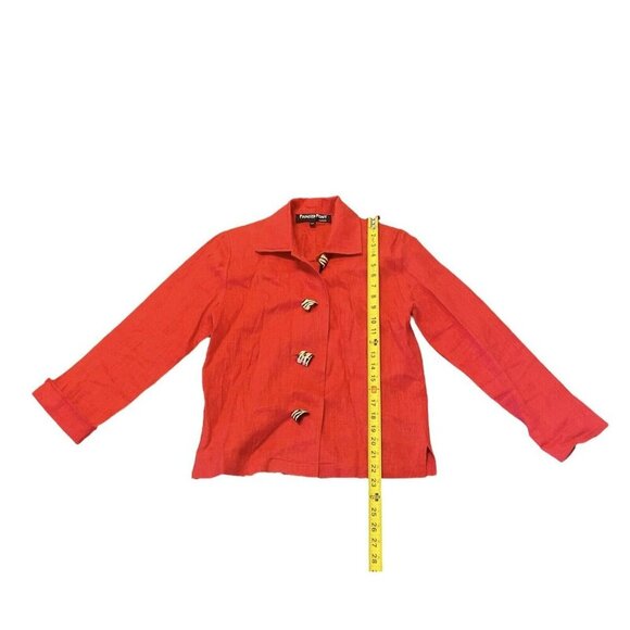 VTG Painted Pony Blazer Short Jacket Womens XS Linen Red Zebra Wooden Button USA - Picture 4 of 7